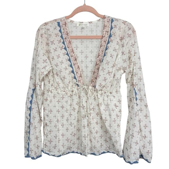 Kerry Cassill Flare Sleeve Tunic Top Size M/L Deep V Neck Empire Tie Boho - Picture 14 of 14